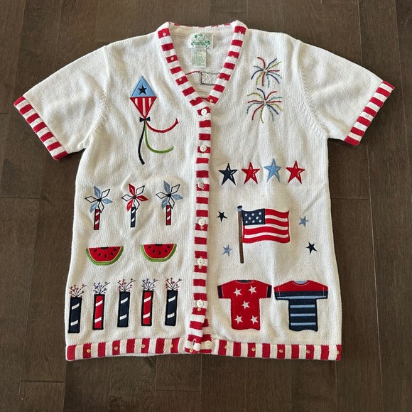 The Quaker Factory Sweaters - The Quaker Factory Vintage 4th of July Ugly Sweater Embroidered Beaded Party 8